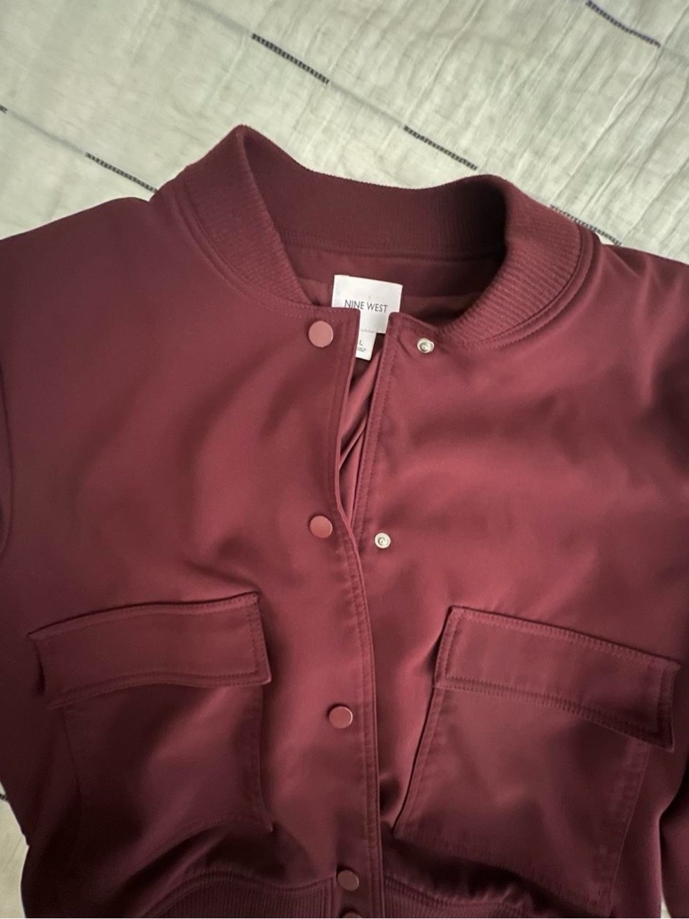 Nine West Men's Maroon Snap-Front Bomber Jacket